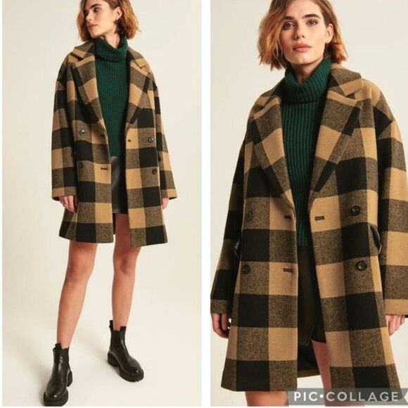 Abercrombie & Fitch Buffalo Check Peacoat Wool Fall Winter Casual Classic Size M - Picture 13 of 16